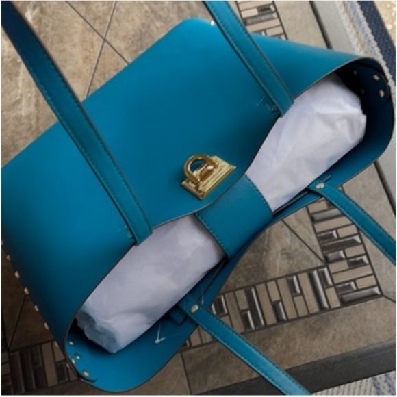 Michael Kors Manhattan Large Tote Leather Color Lagoon - Picture 14 of 16